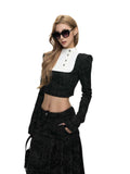 Fanptntox_Black_Stand_Collar_Cropped_Faux_Layered_High_Waist_Women's_Tweed_Skirt_Suits_1007897110778_MISSTT