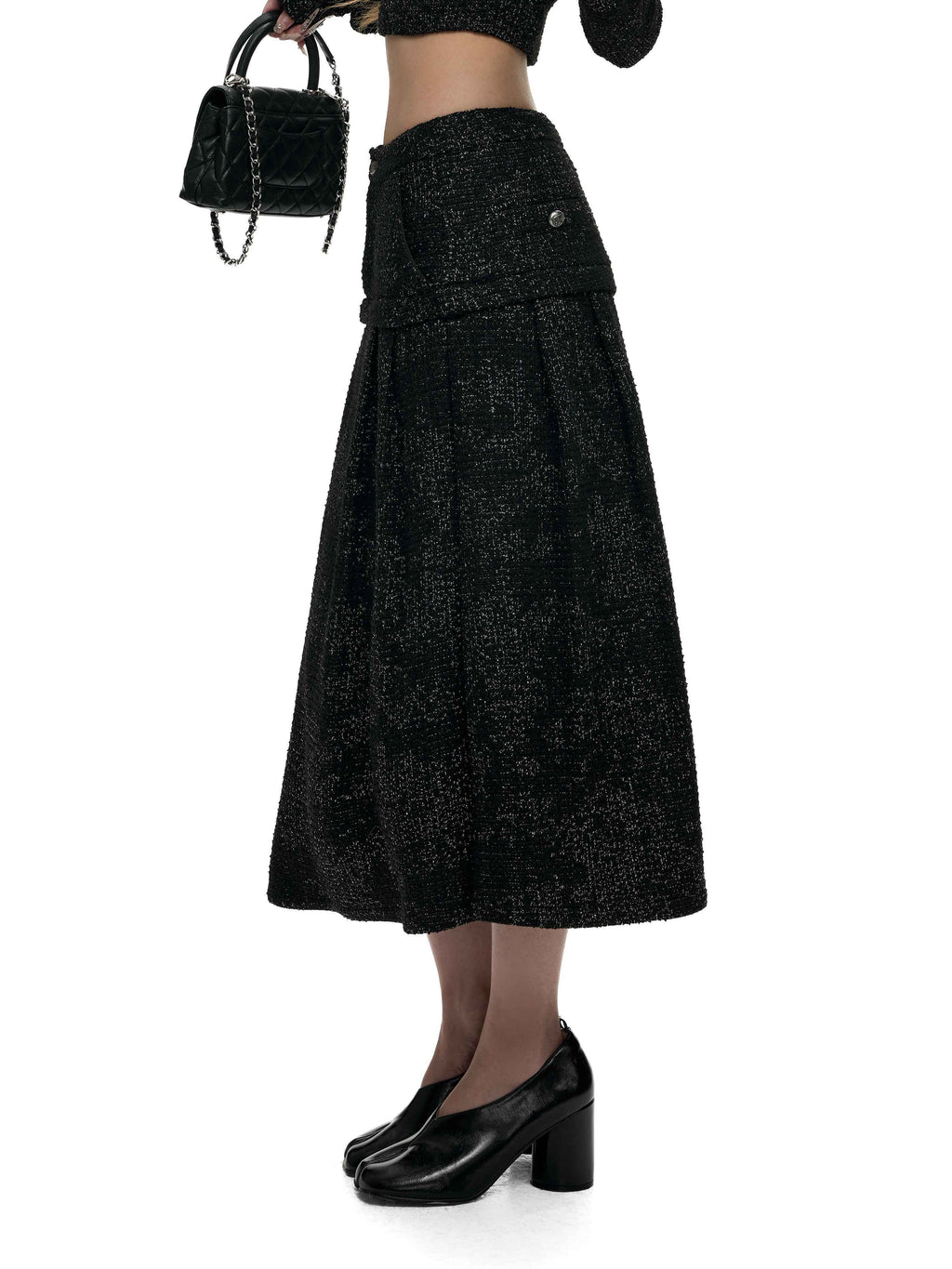 Fanptntox_Black_Stand_Collar_Cropped_Faux_Layered_High_Waist_Women's_Tweed_Skirt_Suits_1007897110778_MISSTT