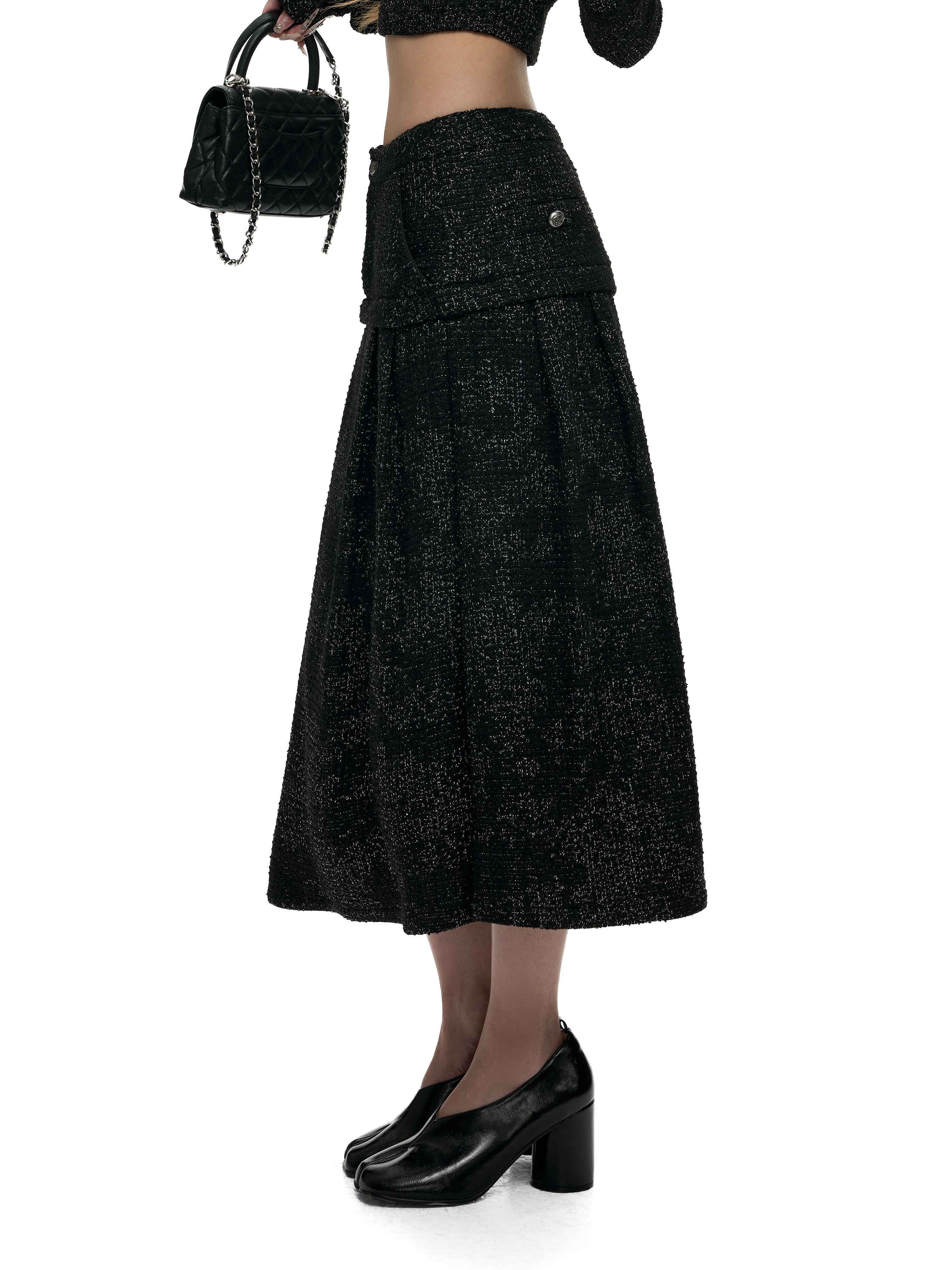 Fanptntox_Black_Stand_Collar_Cropped_Faux_Layered_High_Waist_Women's_Tweed_Skirt_Suits_1007897110778_MISSTT