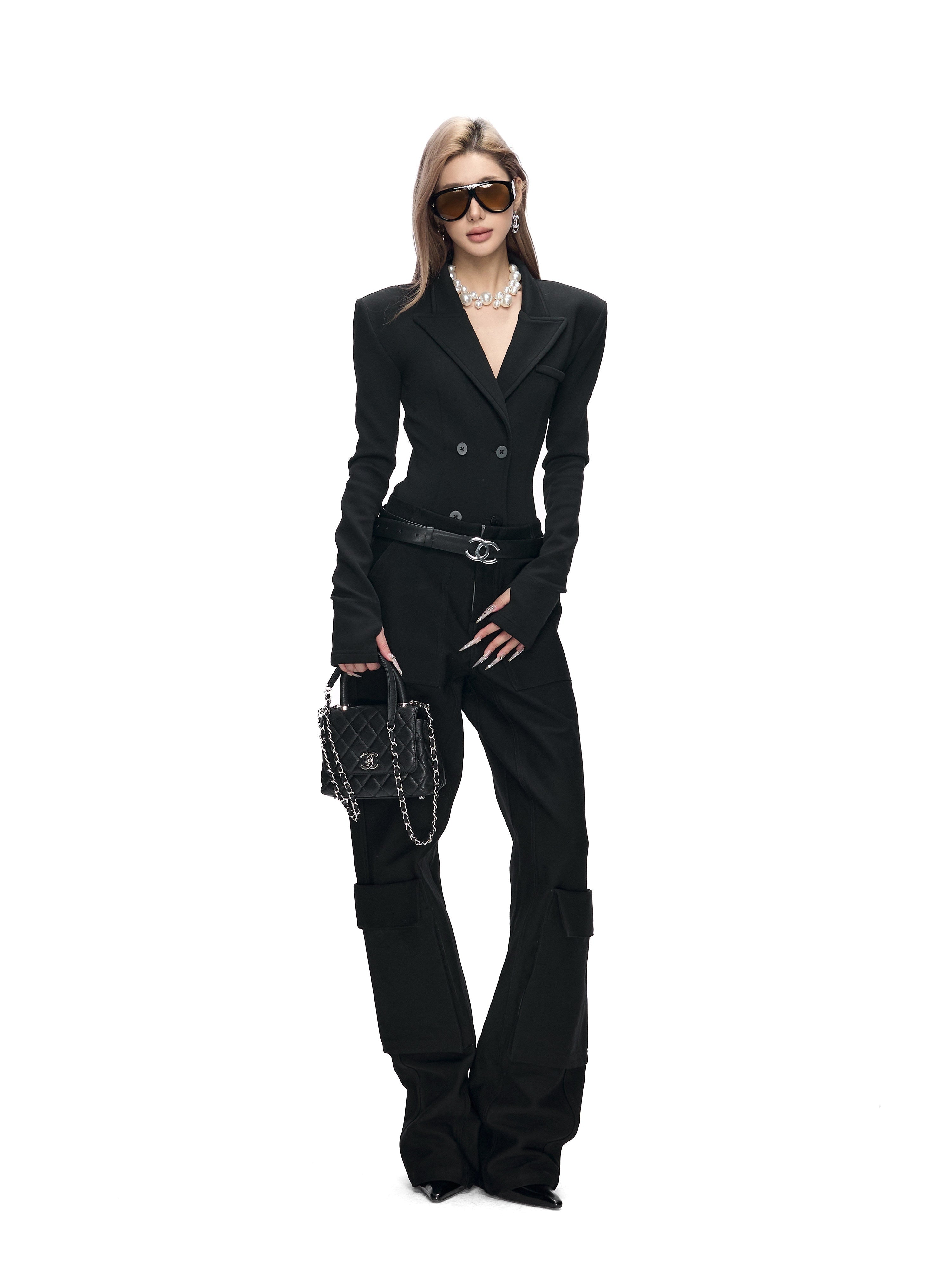 Fanptntox_Black_Stretch_Slim_Knit_Double_Breasted_Detachable_Fur_Collar_Women's_Blazers_987034527432_MISSTT