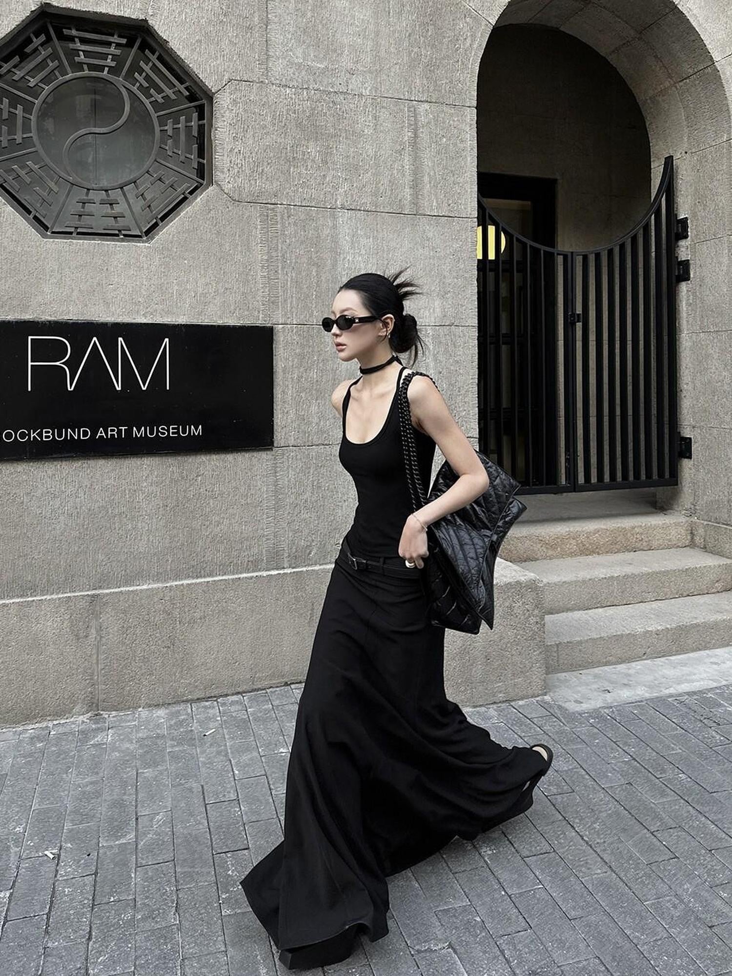 Fanptntox Black Tailored High Waist Slim Fit Long Solid Women's Mermaid Skirts