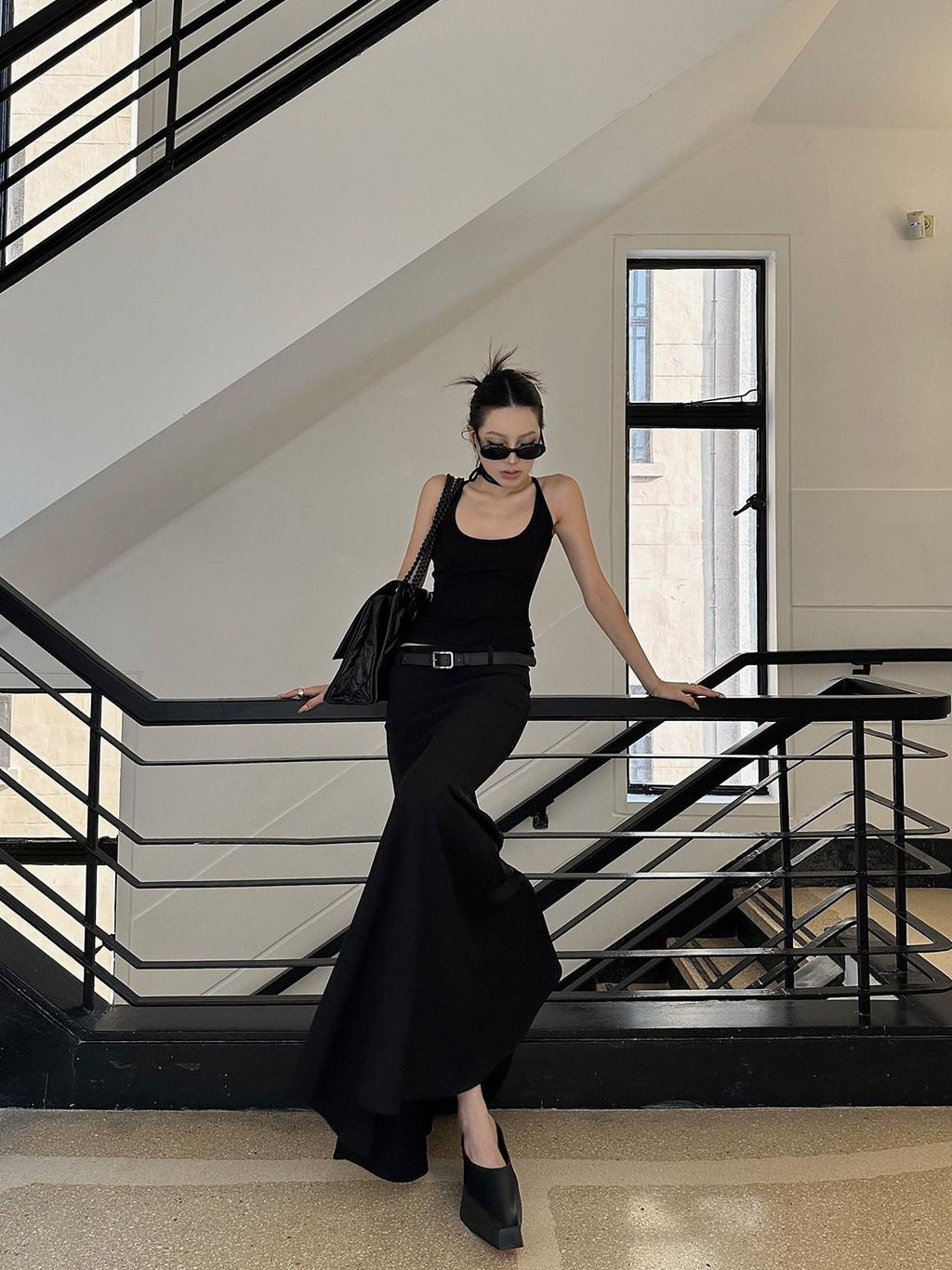 Fanptntox Black Tailored High Waist Slim Fit Long Solid Women's Mermaid Skirts
