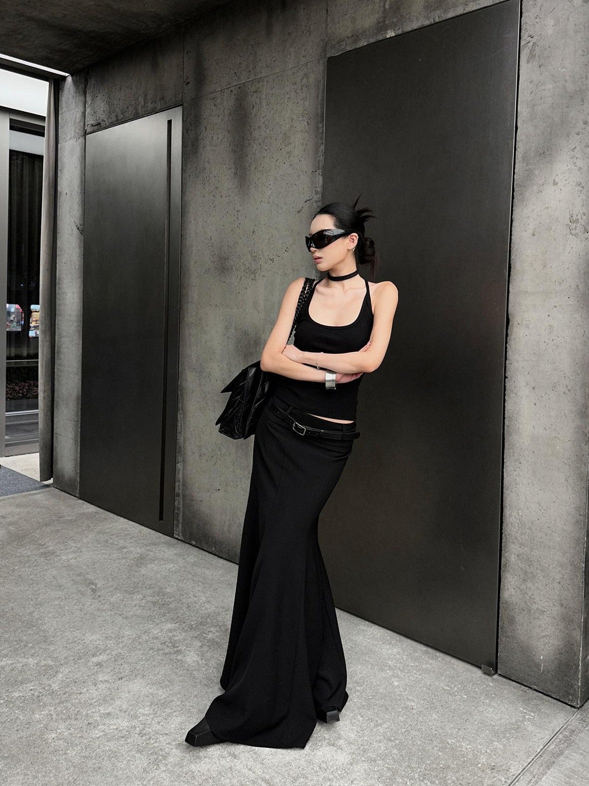 Fanptntox Black Tailored High Waist Slim Fit Long Solid Women's Mermaid Skirts