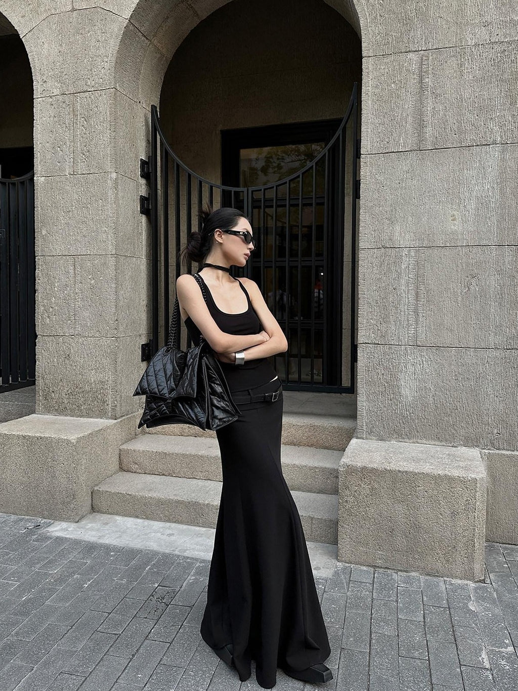 Fanptntox Black Tailored High Waist Slim Fit Long Solid Women's Mermaid Skirts