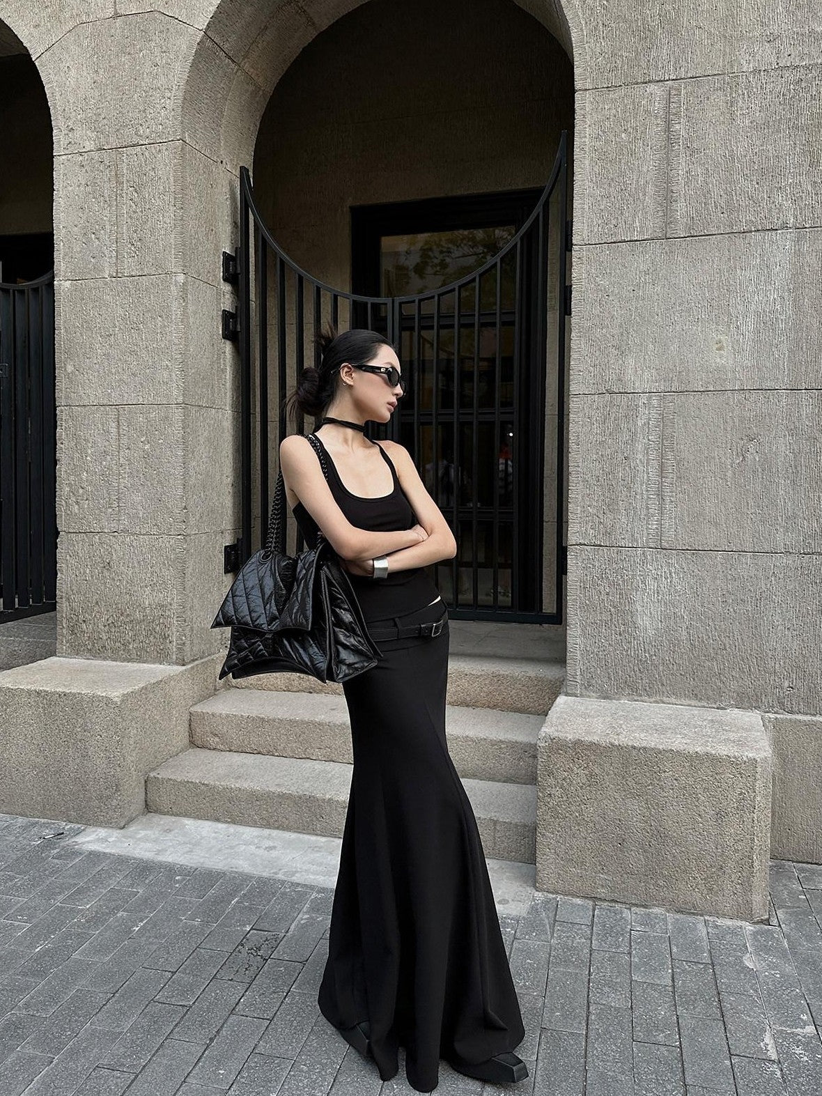 Fanptntox Black Tailored High Waist Slim Fit Long Solid Women's Mermaid Skirts