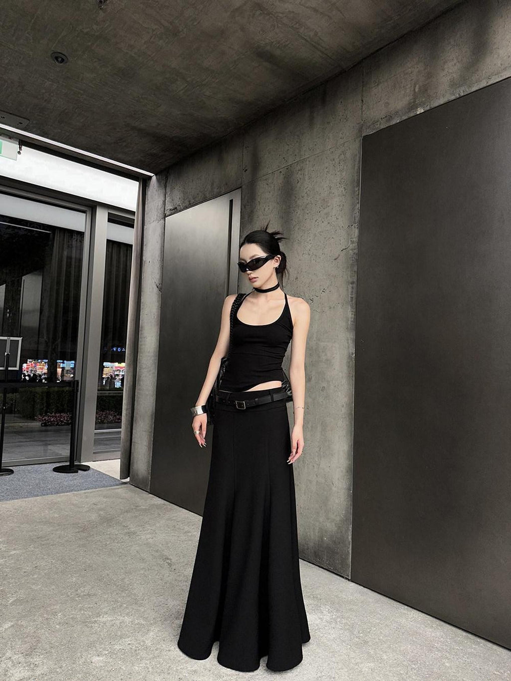 Fanptntox Black Tailored High Waist Slim Fit Long Solid Women's Mermaid Skirts