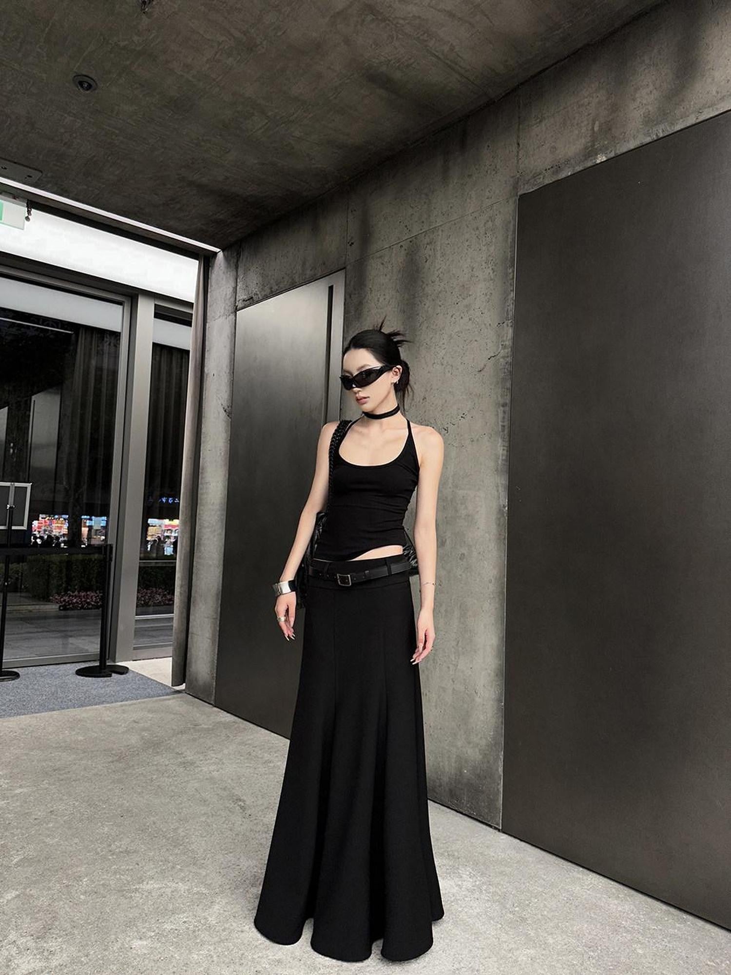 Fanptntox Black Tailored High Waist Slim Fit Long Solid Women's Mermaid Skirts