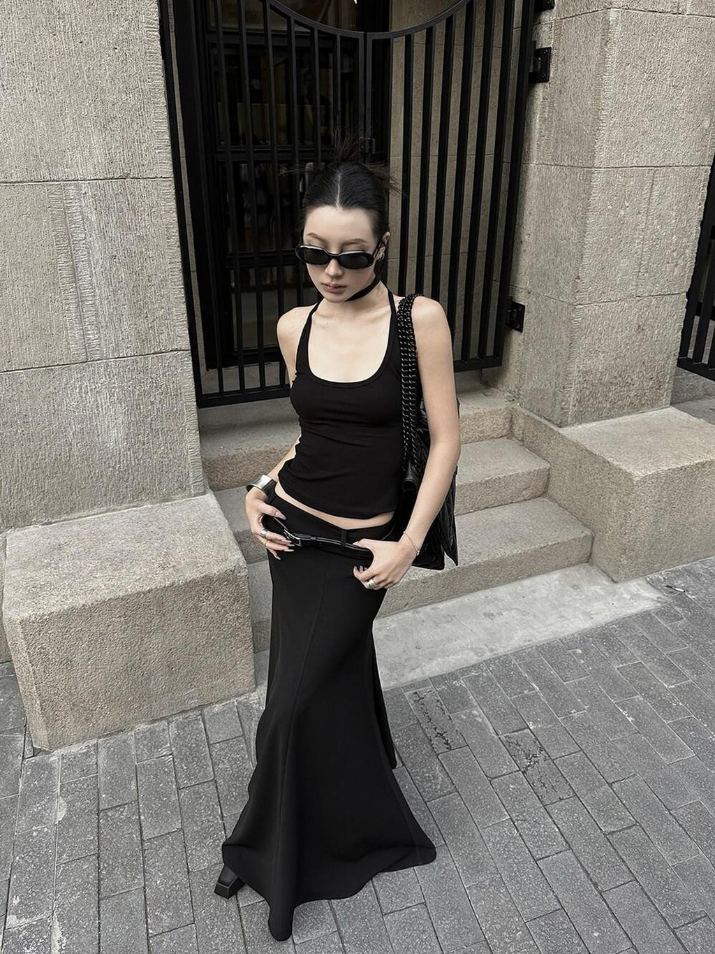 Fanptntox Black Tailored High Waist Slim Fit Long Solid Women's Mermaid Skirts