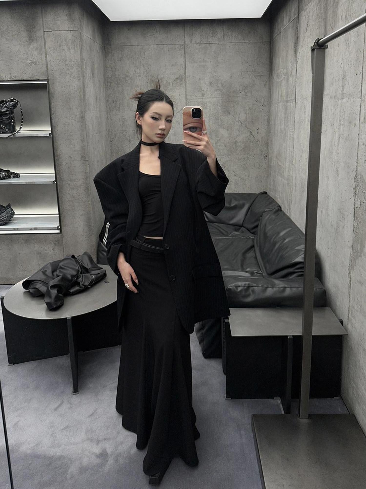 Fanptntox Black Tailored High Waist Slim Fit Long Solid Women's Mermaid Skirts