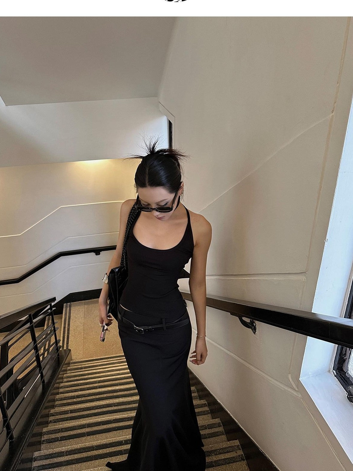 Fanptntox Black Tailored High Waist Slim Fit Long Solid Women's Mermaid Skirts