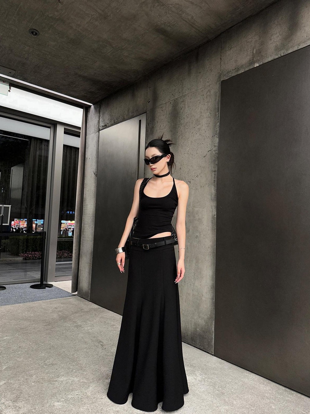 Fanptntox Black Tailored High Waist Slim Fit Long Solid Women's Mermaid Skirts