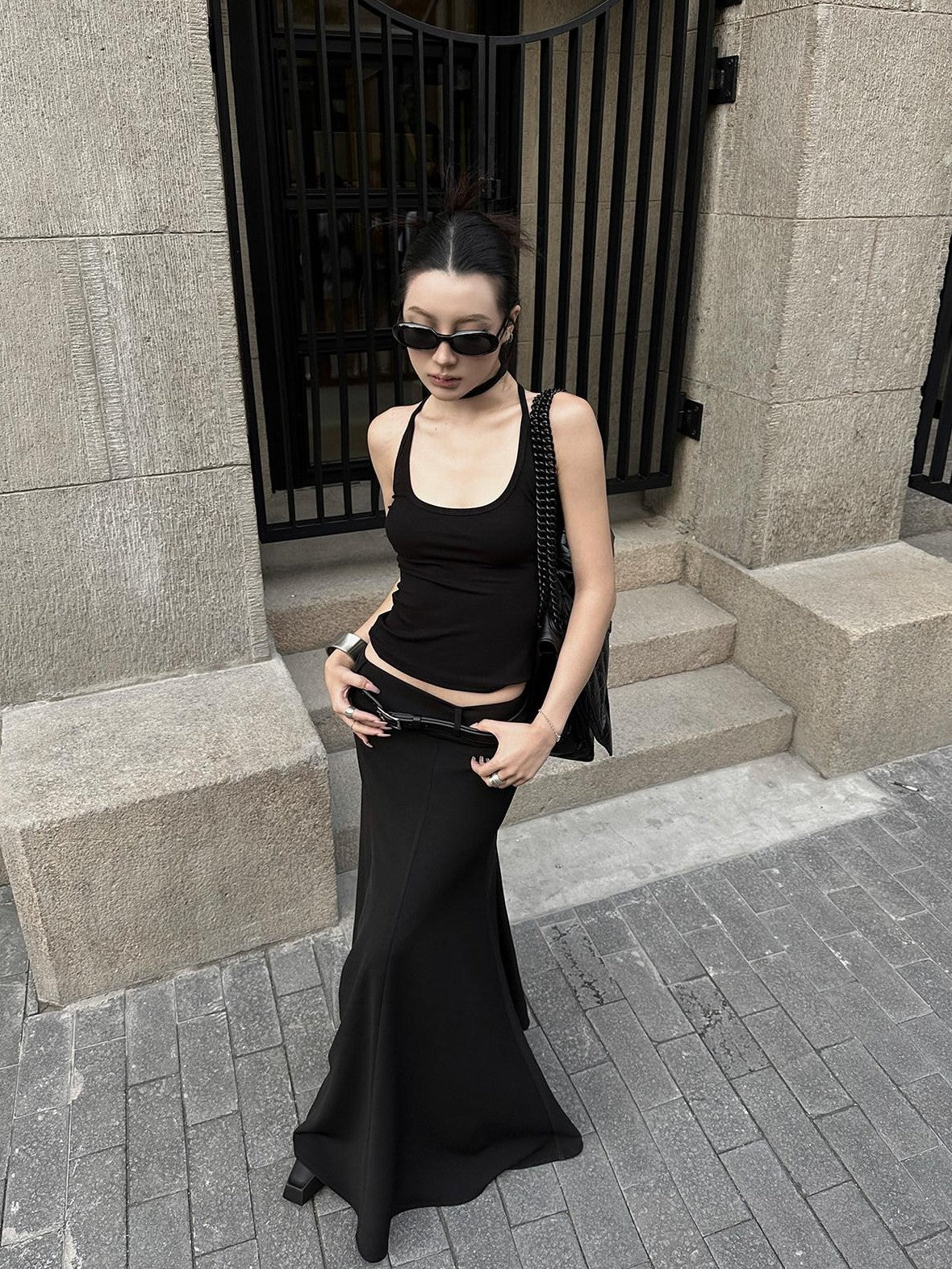 Fanptntox Black Tailored High Waist Slim Fit Long Solid Women's Mermaid Skirts