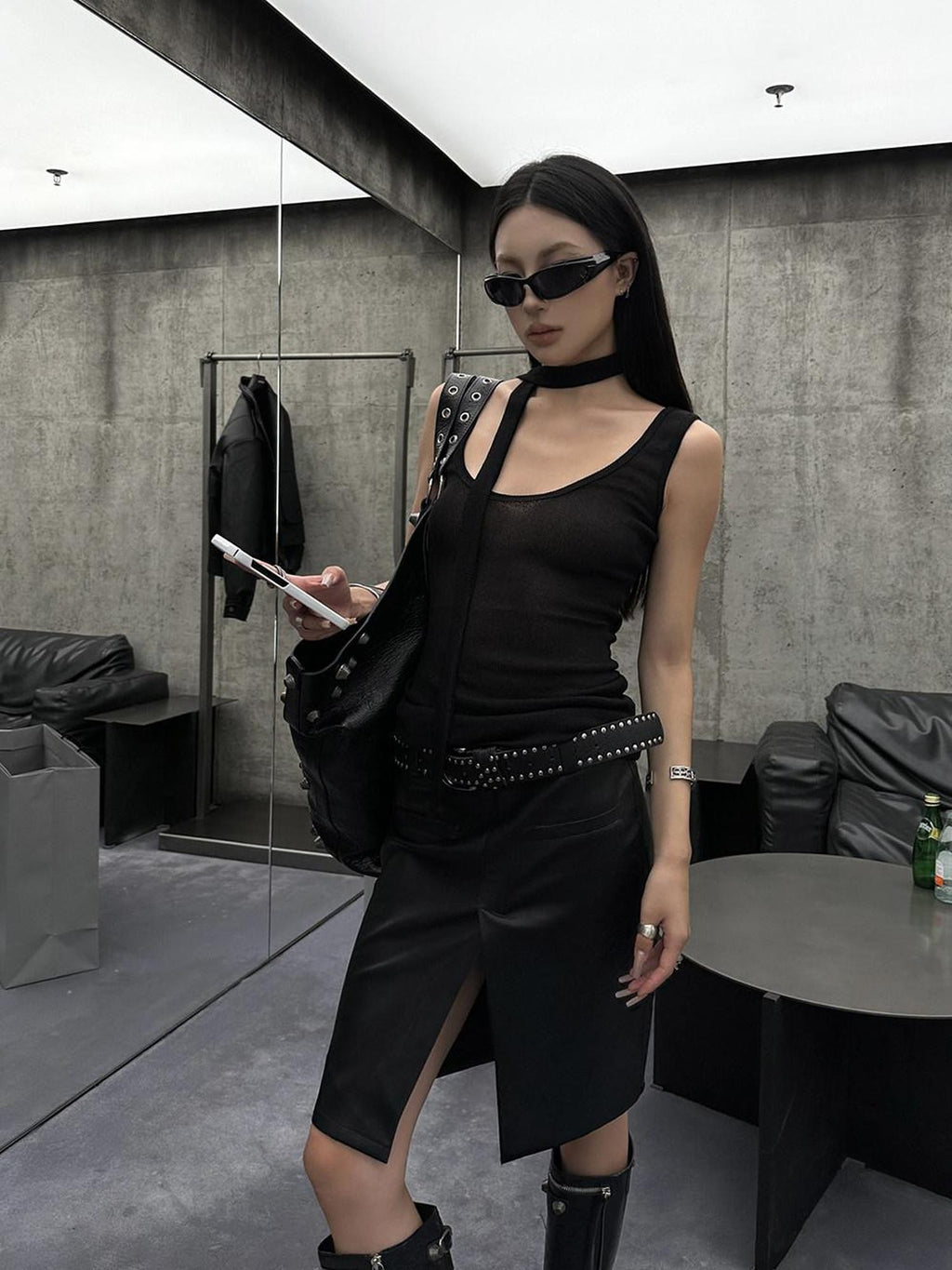 Fanptntox Black U Neck Ribbon Racerback Women's Slim Fit Streetwear Tank Tops