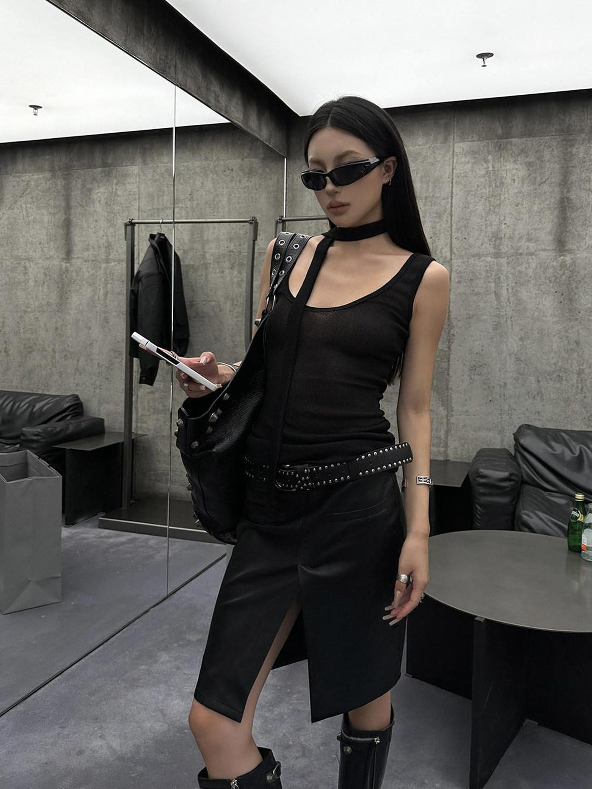 Fanptntox Black U Neck Ribbon Racerback Women's Slim Fit Streetwear Tank Tops