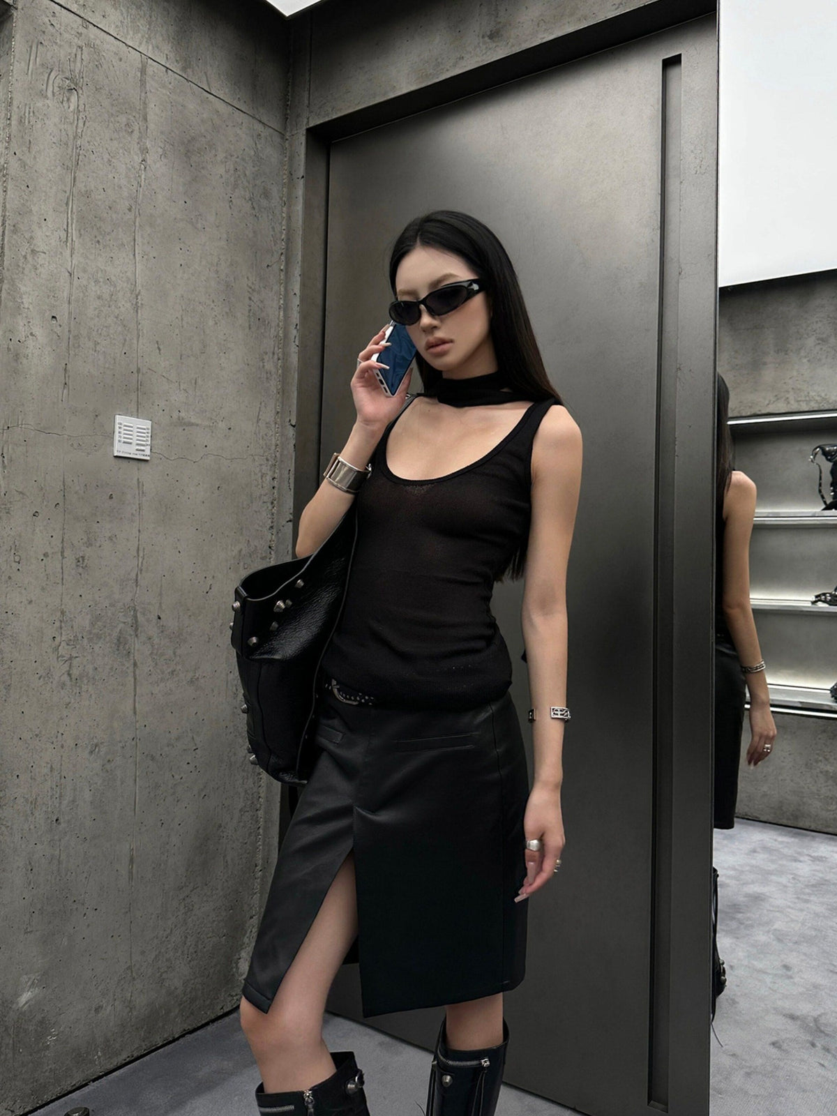 Fanptntox Black U Neck Ribbon Racerback Women's Slim Fit Streetwear Tank Tops
