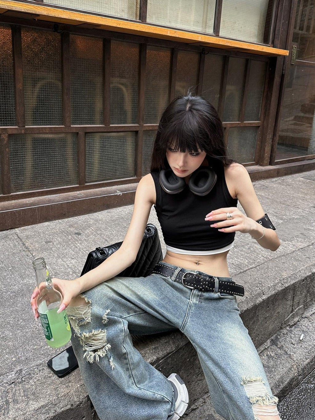 Fanptntox Black White Colorblock Frayed Edge Cropped Women's Cotton Racerback Tank Tops