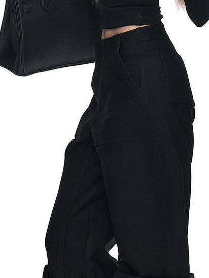 Fanptntox Black White Workwear U Neck Slim Knit Women's Polyester Long Sleeve T-shirts