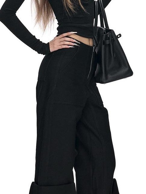 Fanptntox Black White Workwear U Neck Slim Knit Women's Polyester Long Sleeve T-shirts