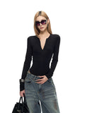 Fanptntox_Black_Zip_Round_Neck_Shaping_Slim_Knit_Women's_Viscose_Long_Sleeve_Bodysuits_1013766252126_MISSTT