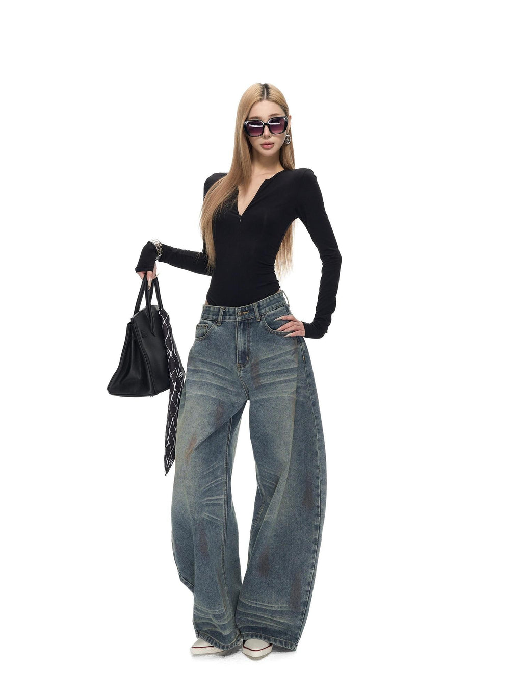 Fanptntox Black Zip Round Neck Shaping Slim Knit Women's Viscose Long Sleeve Bodysuits