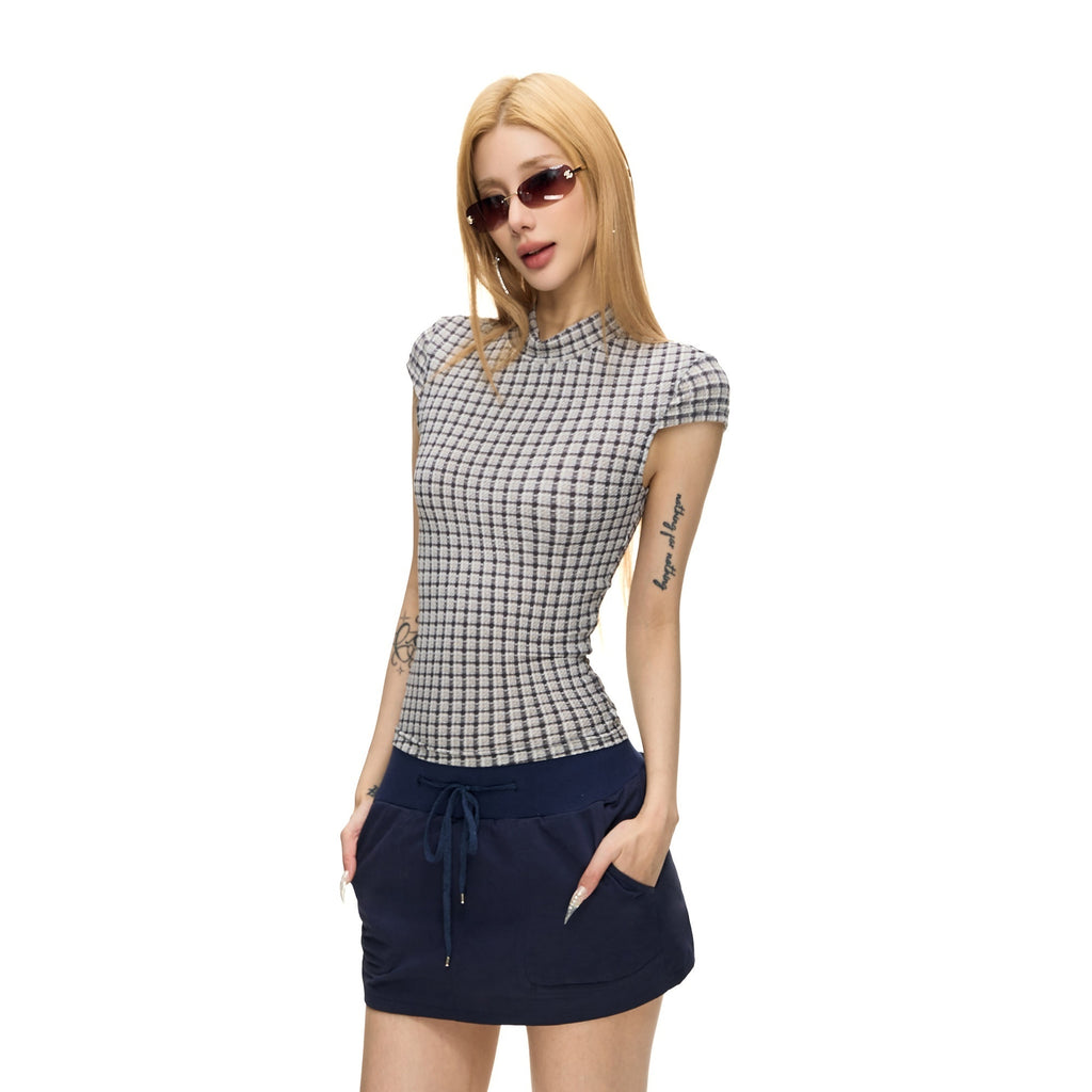 Fanptntox_Blue_Grey_Yarn_Dyed_Plaid_Half_Mock_Neck_Knit_Women's_Polyester_Slim_T-shirts_1051650881437_MISSTT