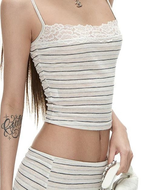 Fanptntox Blush Apricot Lace Knit Striped Women's Tencel Matching Skirt Sets