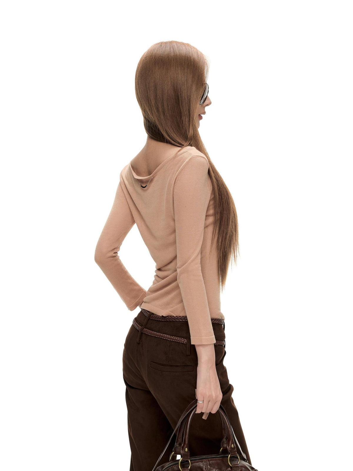 Fanptntox Breathable Solid Knit Loose Women's Lyocell Long Sleeve T-shirts