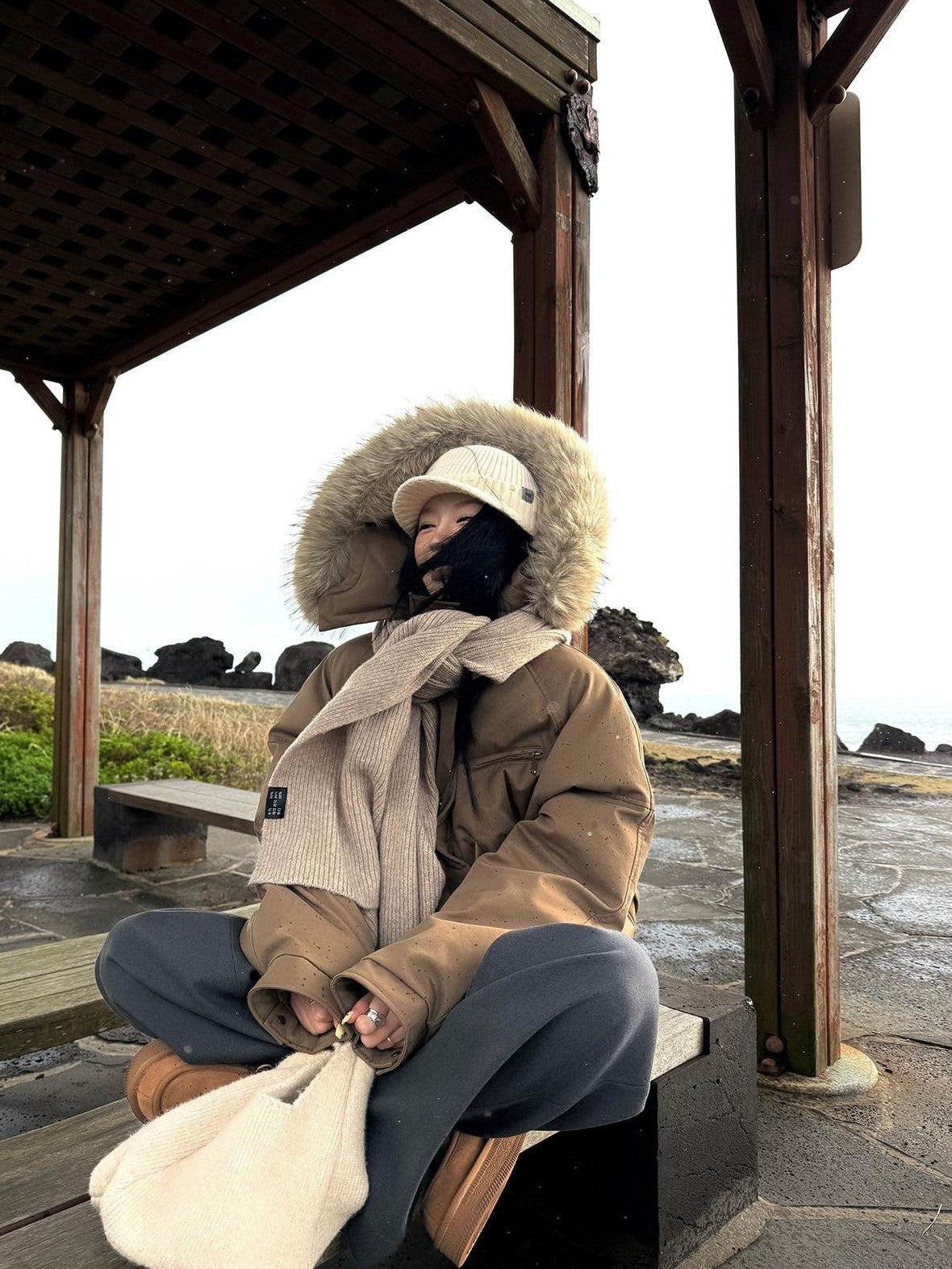 Fanptntox Brown Detachable Hood Large Fur Collar Women's White Duck Down Down Jackets