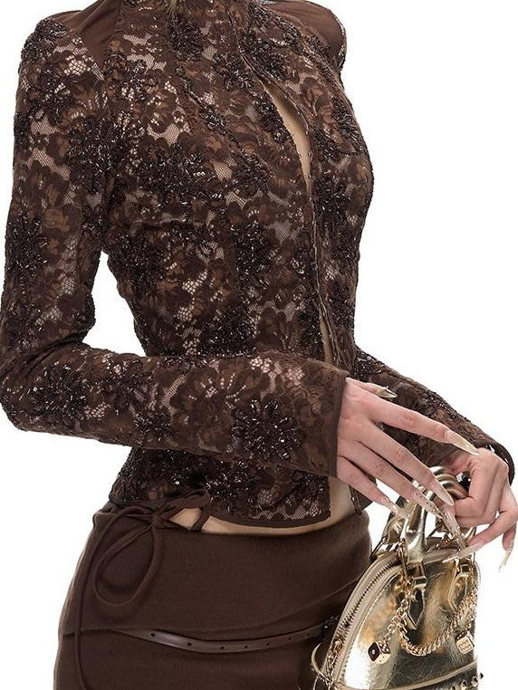 Fanptntox Brown Foldover Waist Drawstring Bodycon Women's Viscose Knit Mini Skirts