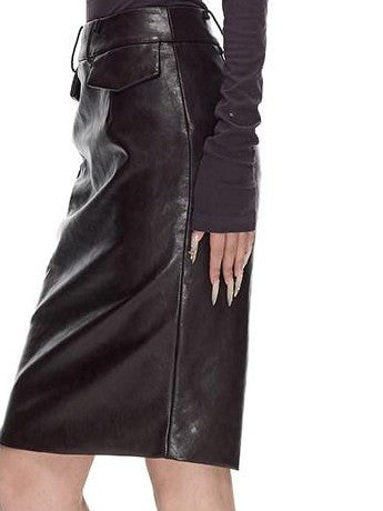 Fanptntox Brown High Waist Zipper Slimming Bodycon Women's Faux Leather Skirts