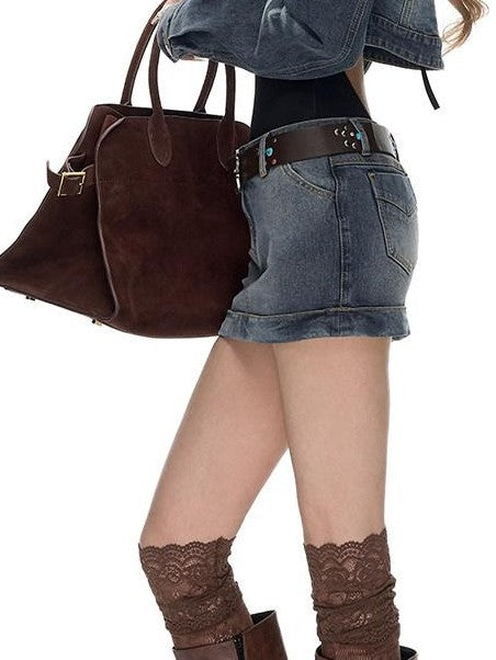 Fanptntox Brown Vintage Western Studded Agate Rhinestone Boho Women's Soft Pu Belts