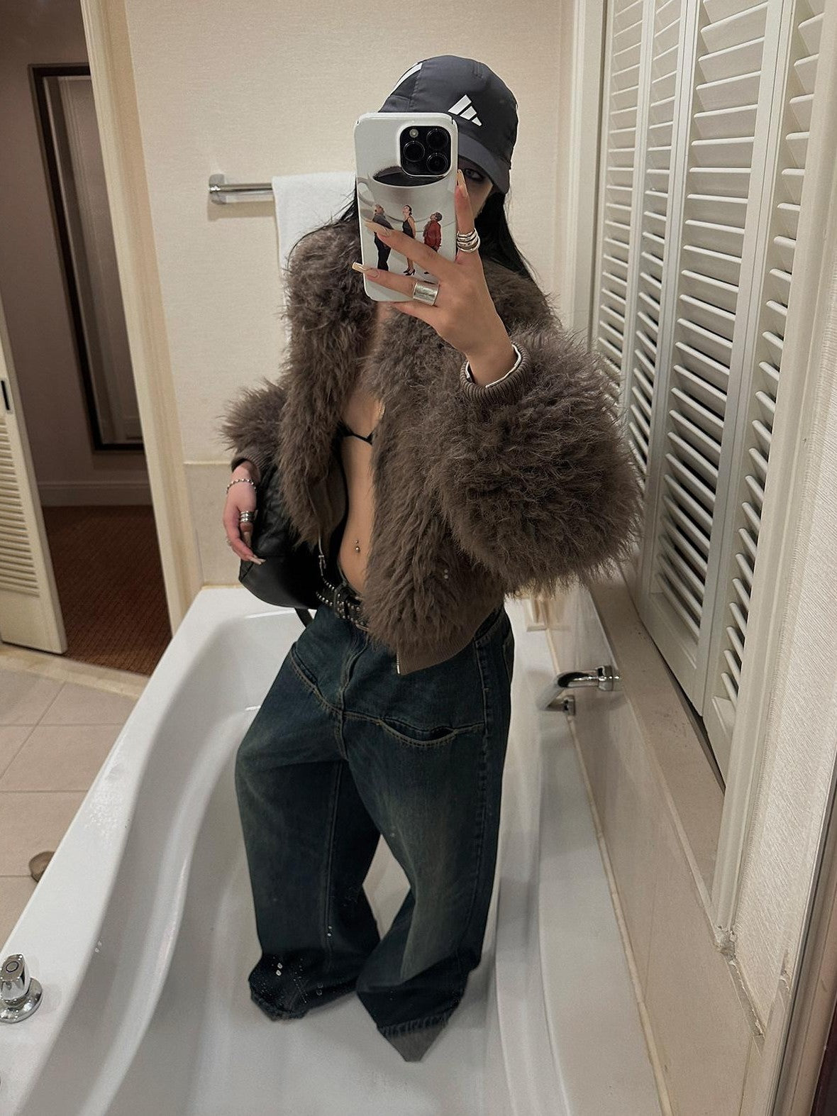 Fanptntox Brown Zipper Fluffy Short Loose Women's Plush Faux Fur Coats