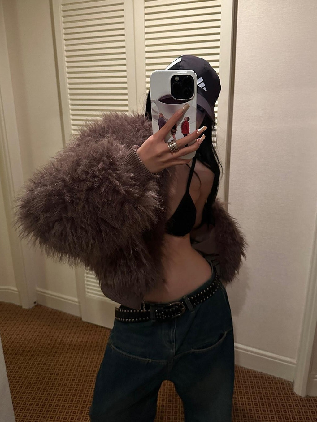Fanptntox Brown Zipper Fluffy Short Loose Women's Plush Faux Fur Coats