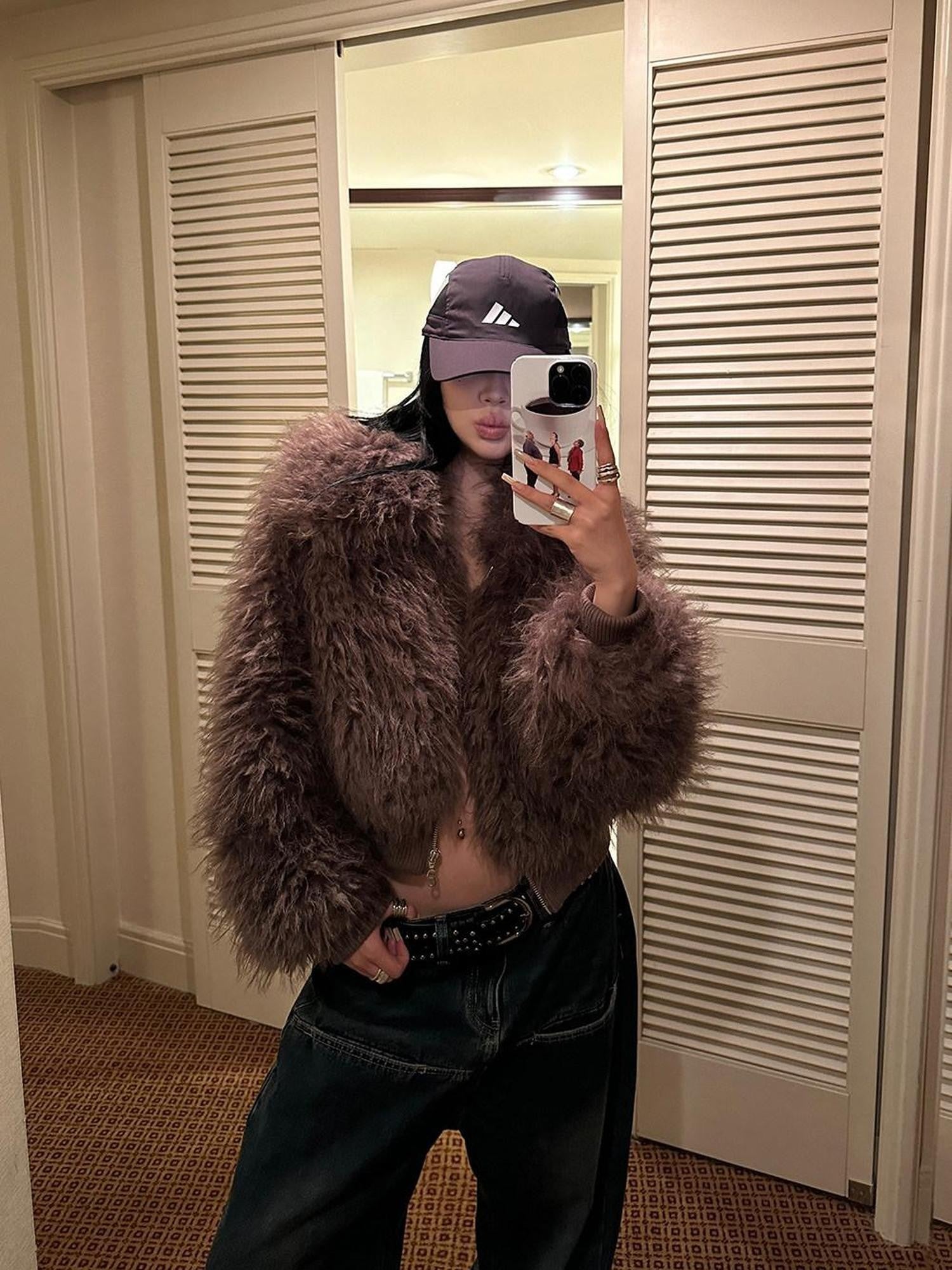 Fanptntox Brown Zipper Fluffy Short Loose Women's Plush Faux Fur Coats