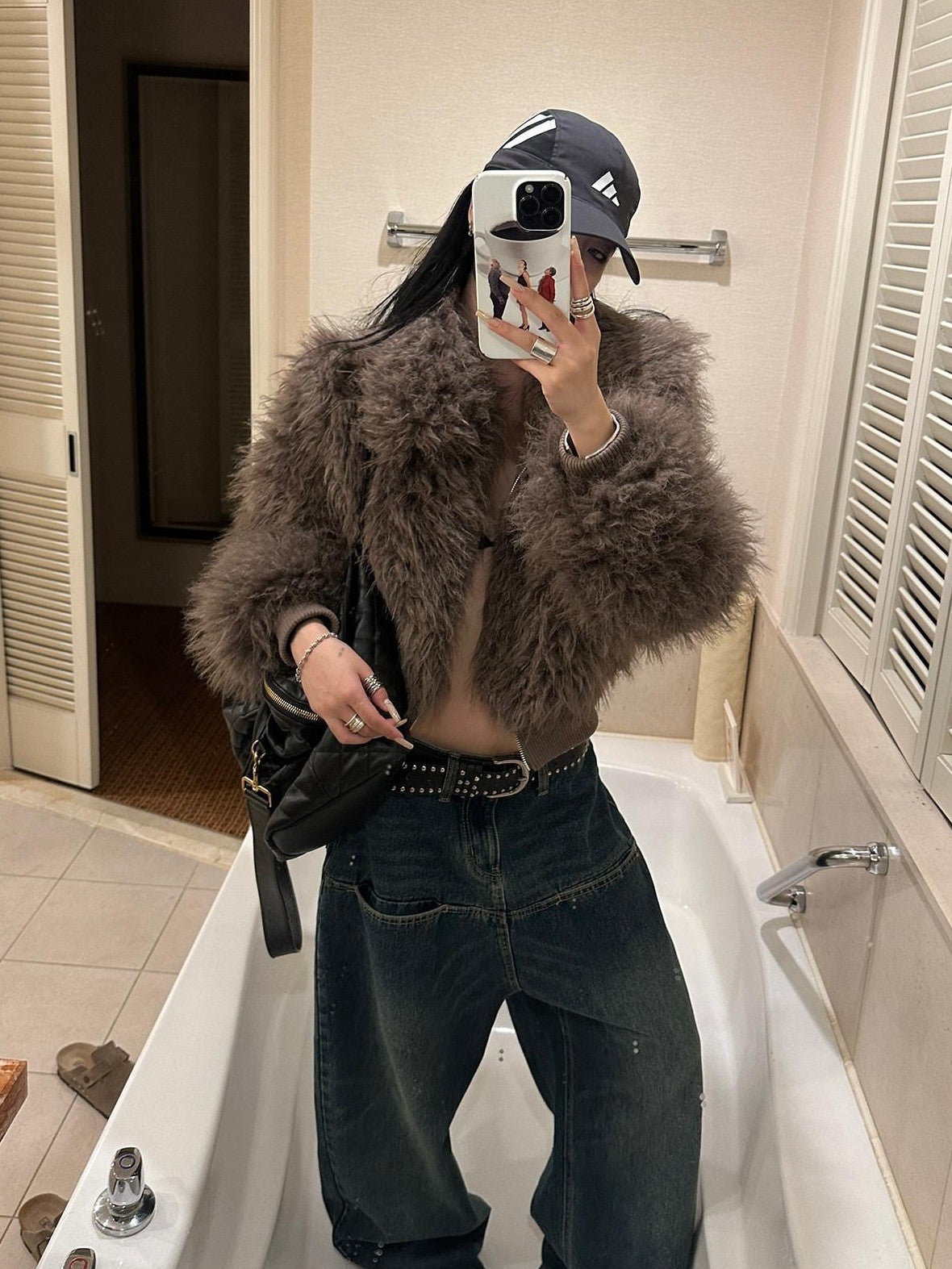 Fanptntox Brown Zipper Fluffy Short Loose Women's Plush Faux Fur Coats