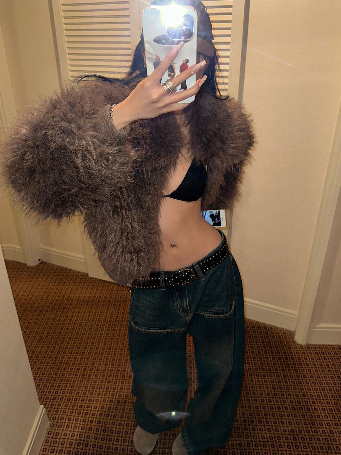 Fanptntox Brown Zipper Fluffy Short Loose Women's Plush Faux Fur Coats