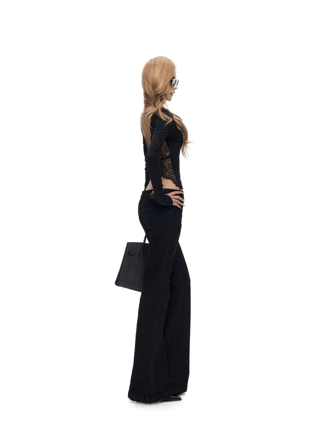 Fanptntox Butterfly Lace Knitted U Neck Slim Women's Viscose Blend Long Sleeve T-shirts