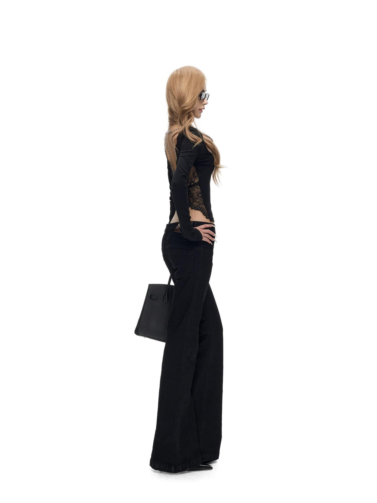 Fanptntox Butterfly Lace Knitted U Neck Slim Women's Viscose Blend Long Sleeve T-shirts