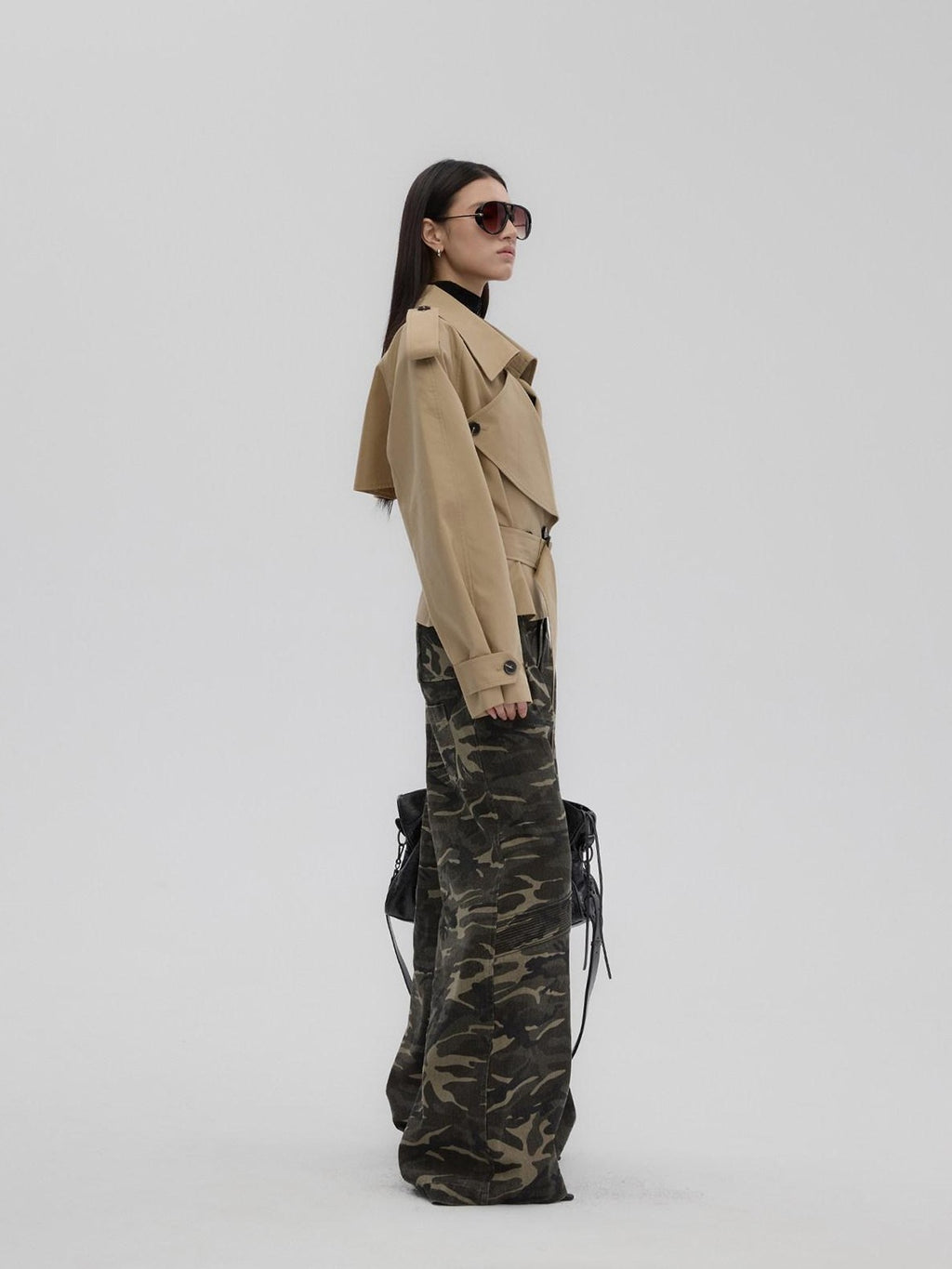 Fanptntox Camouflage Print Low Rise Utility Straight Loose Women's Cotton Wide-leg Pants