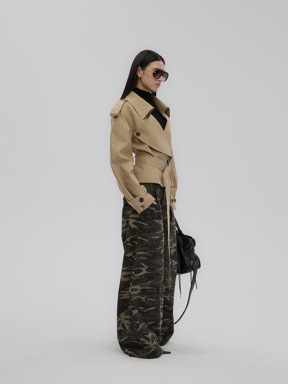 Fanptntox Camouflage Print Low Rise Utility Straight Loose Women's Cotton Wide-leg Pants