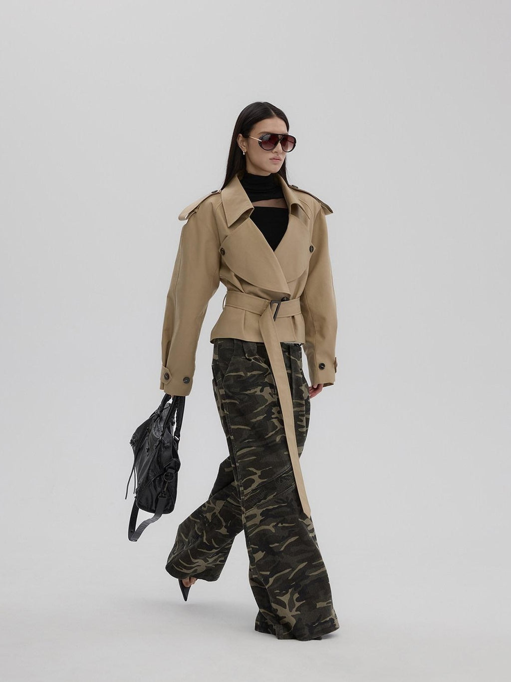 Fanptntox Camouflage Print Low Rise Utility Straight Loose Women's Cotton Wide-leg Pants