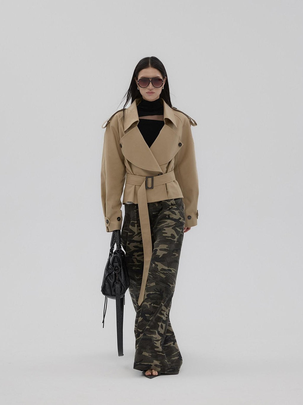 Fanptntox Camouflage Print Low Rise Utility Straight Loose Women's Cotton Wide-leg Pants