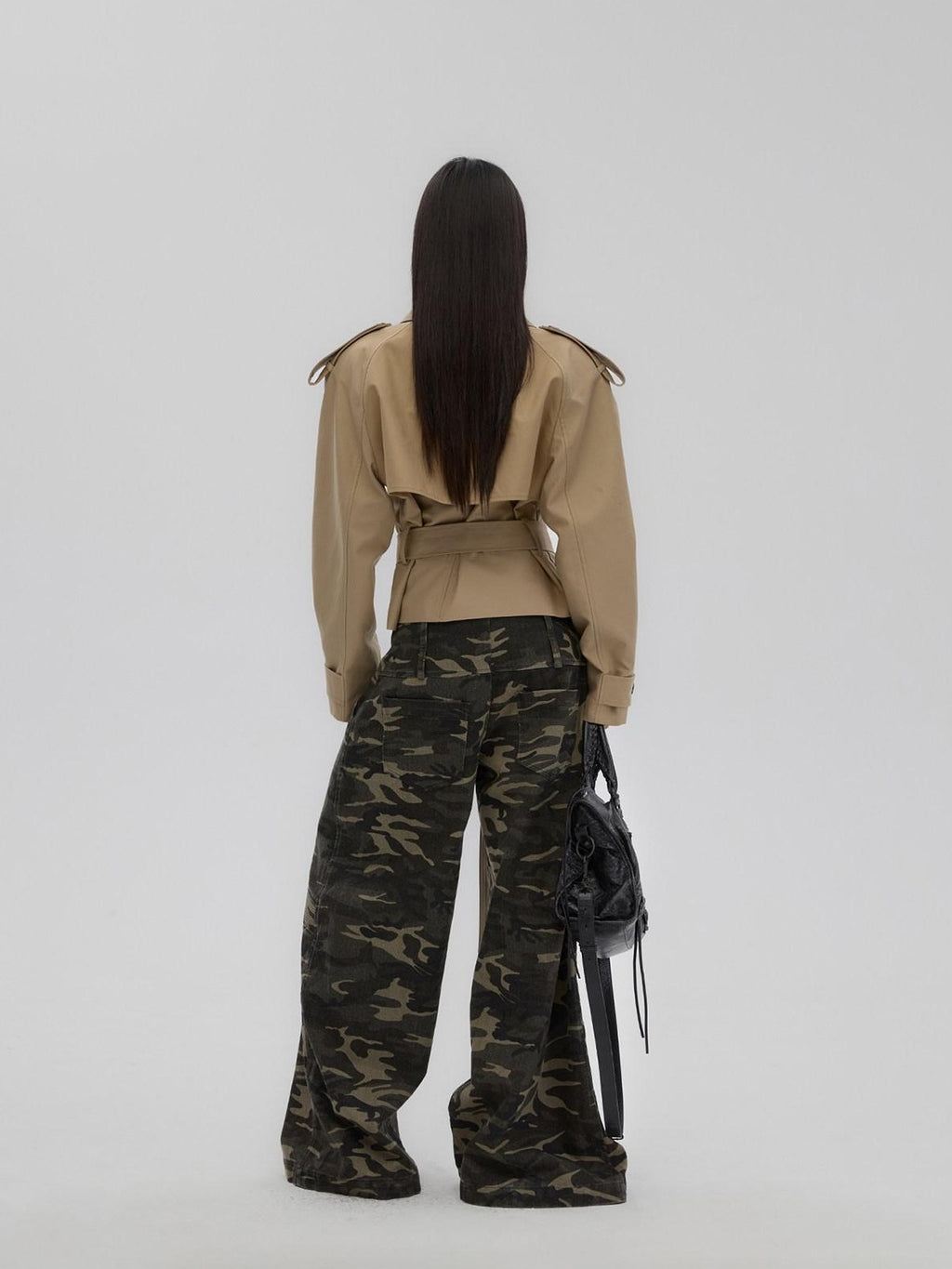 Fanptntox Camouflage Print Low Rise Utility Straight Loose Women's Cotton Wide-leg Pants