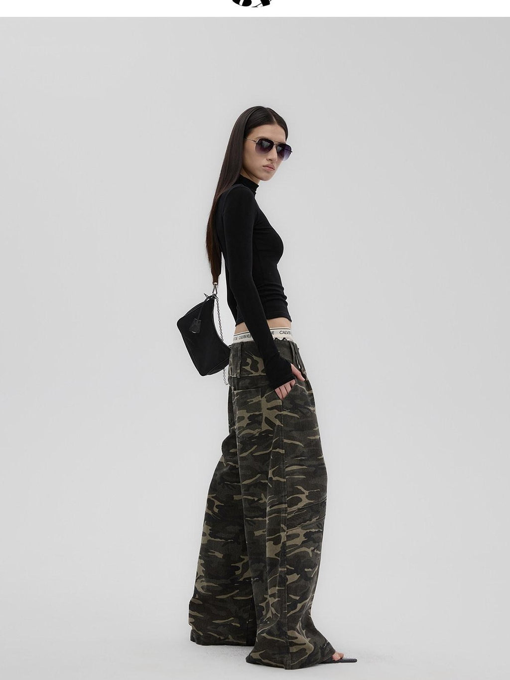 Fanptntox Camouflage Print Low Rise Utility Straight Loose Women's Cotton Wide-leg Pants