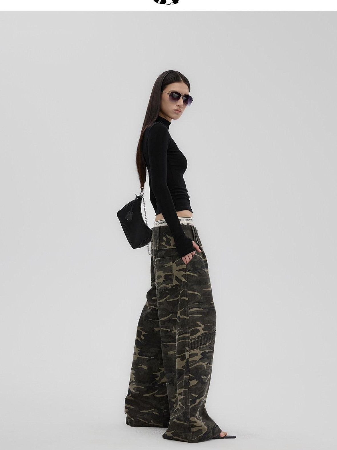 Fanptntox Camouflage Print Low Rise Utility Straight Loose Women's Cotton Wide-leg Pants