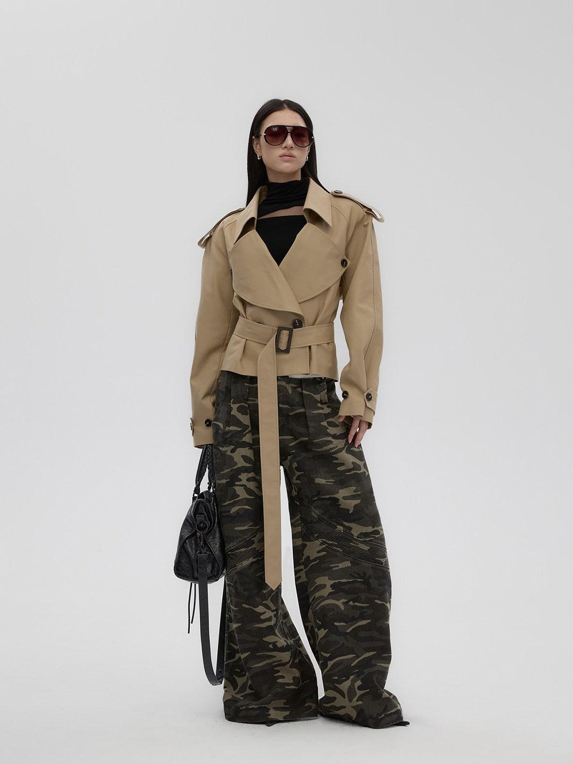 Fanptntox Camouflage Print Low Rise Utility Straight Loose Women's Cotton Wide-leg Pants
