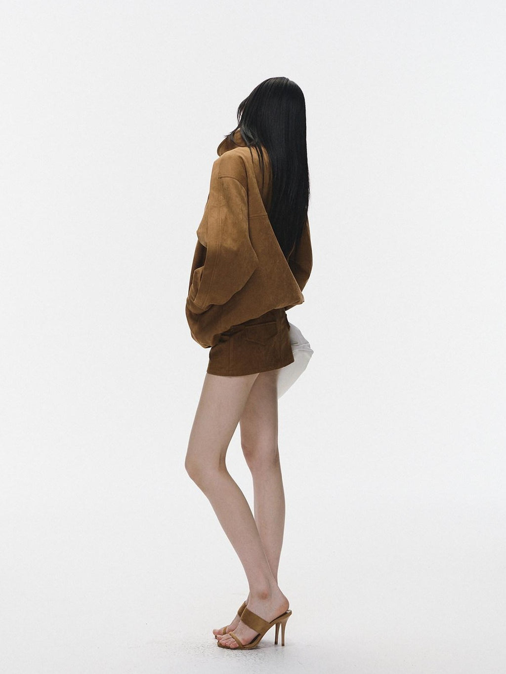 Fanptntox Caramel Vintage Large Lapel Low Waist Women's Suede Velvet Matching Skirt Sets