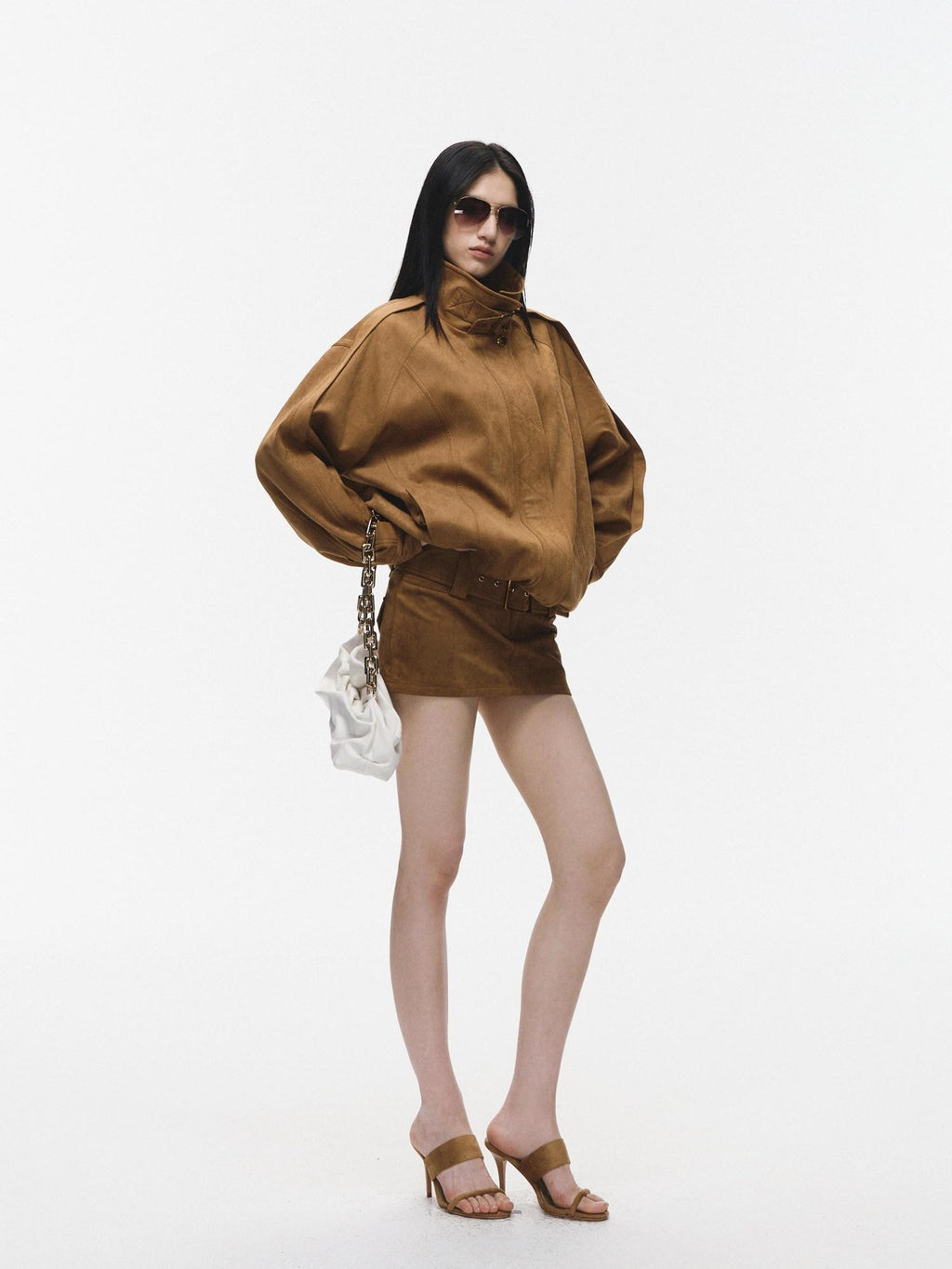 Fanptntox Caramel Vintage Large Lapel Low Waist Women's Suede Velvet Matching Skirt Sets