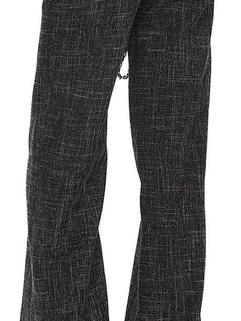 Fanptntox Checked High Waist Cuffed Straight Women's Polyester Tailored Pants