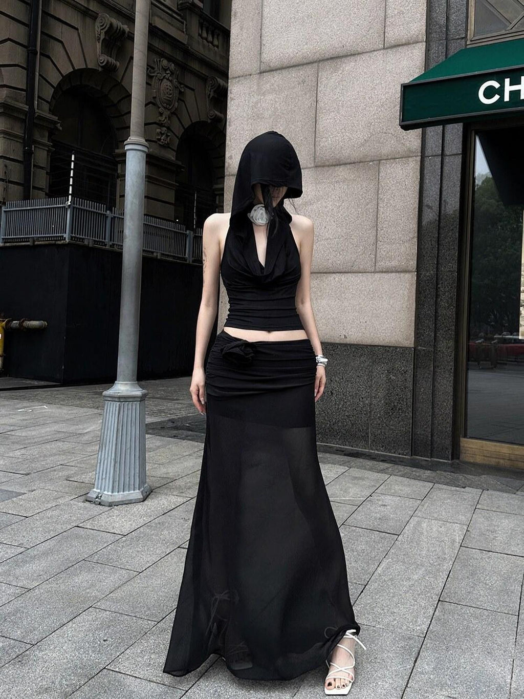 Fanptntox Chiffon Sheer Low Waist Slim Fit Solid H Line Pencil Women's Other Maxi Skirts